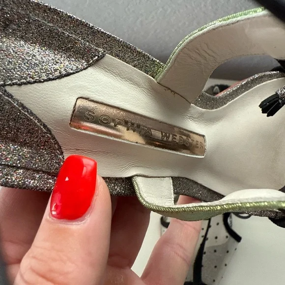 Sophia Webster Mesh Polka Dot Tri Color Metallic Peep Toe Heels Sz: 8 - Picture 6 of 13